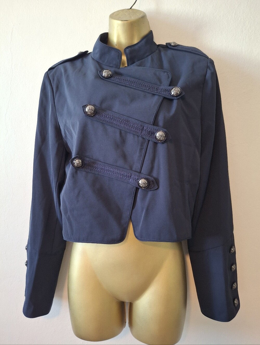 Navy Military-Style Cropped Jacket